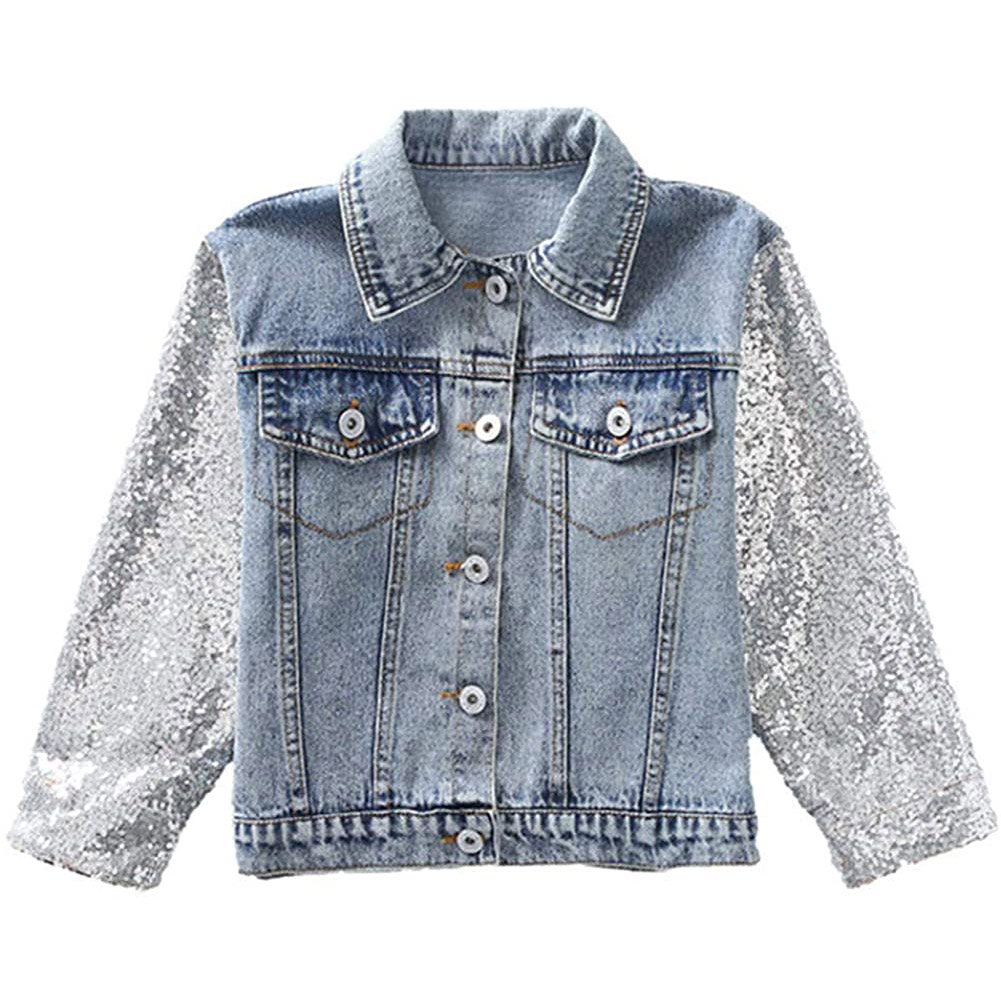 Unicorn Jean Jacket for Girls Kids & Toddler with Sparkly Sleeve Girls